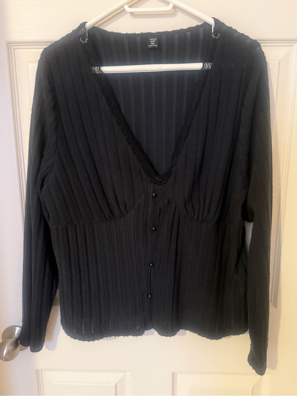 SHEIN Curve Black Ribbed Long Sleeve Top